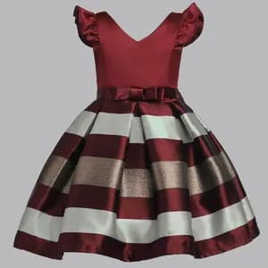 Kid Girl Trendy Striped Flare-sleeve Party Dresses