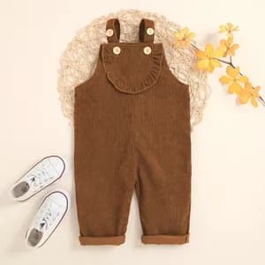 Solid Color Sleeveless Ribbed Baby Suspender Jumpsuit