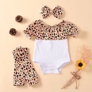 3-piece Baby Leopard Print Romper Set
