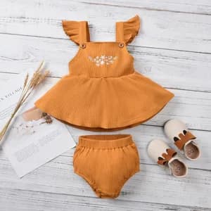Baby Girl Sweet Floral Embroidery Cotton Set