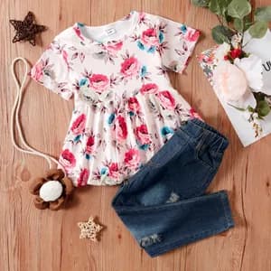 2-piece Baby/Toddler Girl Sunflower Top and Jeans Set