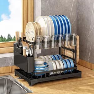 2 tier stainless still dish drainer rack
