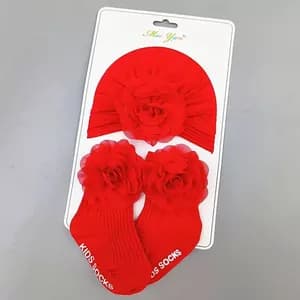 Girls flower bonnet and high knee flower socks set